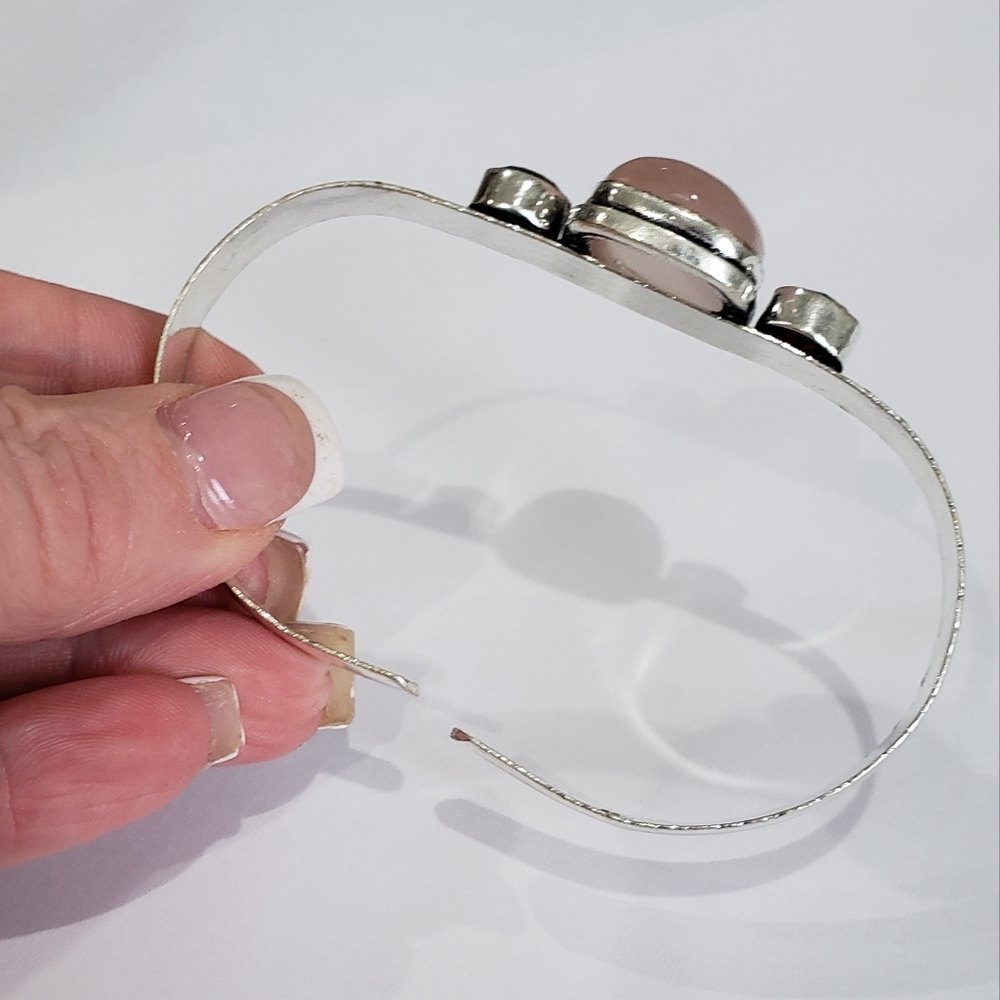 Beautiful Handmade Pink Solar Quartz Garnet 925 Bangle Bracelet - Picture 11 of 12